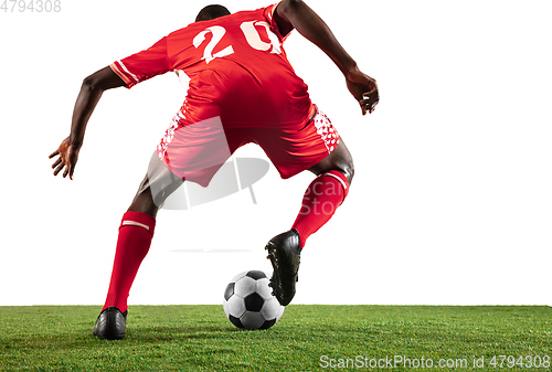Image of Professional african football or soccer player isolated on white background