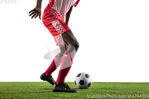 Image of Professional african football or soccer player isolated on white background