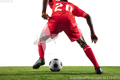 Image of Professional african football or soccer player isolated on white background