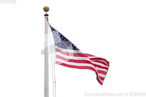 Image of the flag of the USA isolated on white sky background