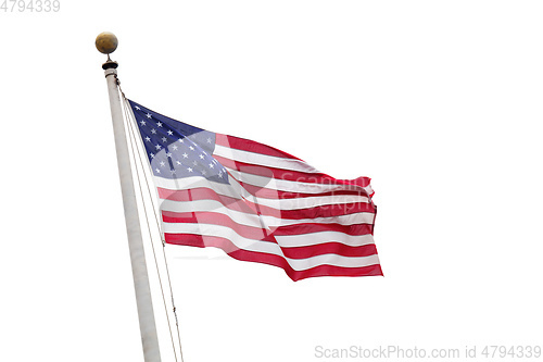 Image of the flag of the USA isolated on white sky background