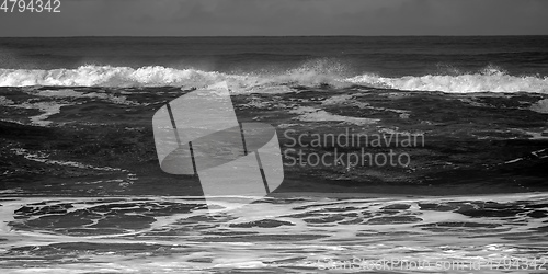 Image of ocean shore in black and white