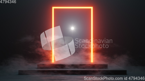 Image of neon light portal with smoke