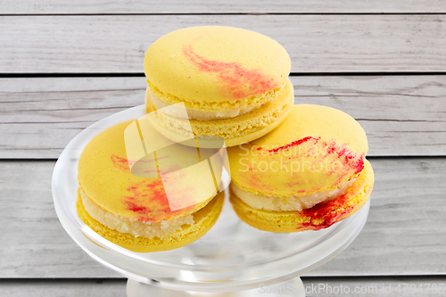 Image of close up of macaroons on confectionery stand