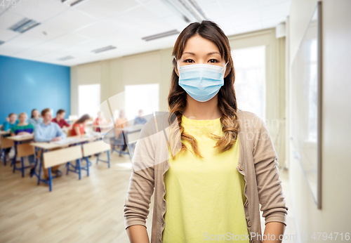 Image of asian young woman in protective medical mask