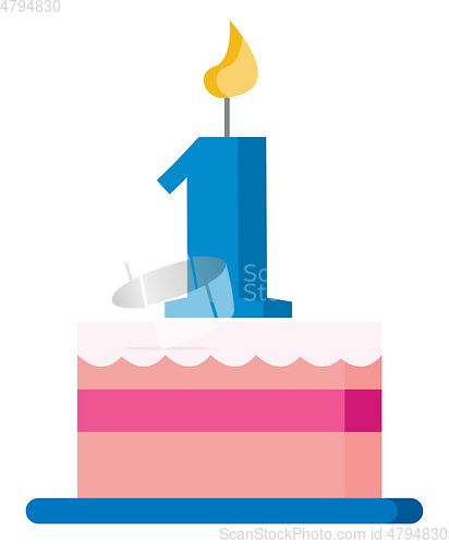 Image of Pink cake to celebrate the first birthday vector or color illust