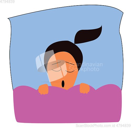 Image of A young girl snoring while sleeping in her bedstead vector color