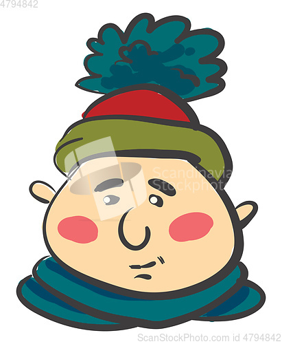 Image of Man in warm pompom hat vector or color illustration