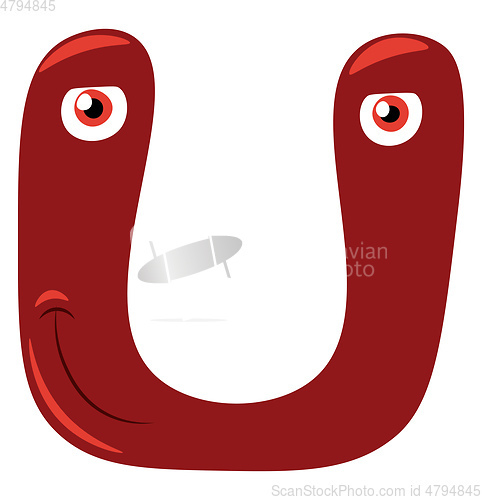 Image of confused face of U alphabet vector or color illustration