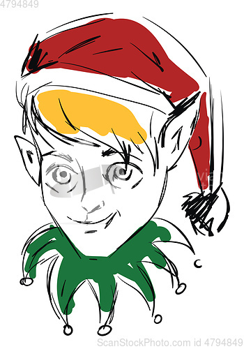 Image of Simple sketch of an elf with red cap blonde hair and green colla