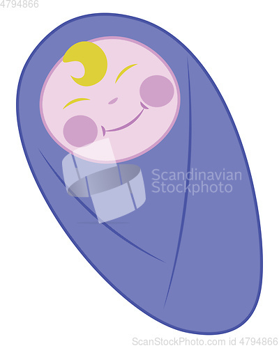 Image of Newborn in blue blanket vector or color illustration