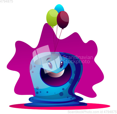 Image of Happy blue monster with ballons vector illustartion on white bac