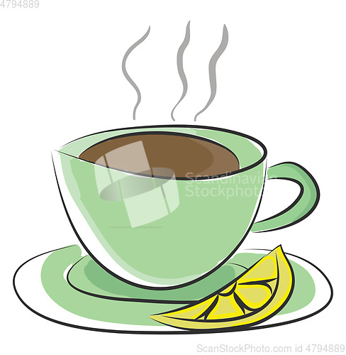 Image of Cup and saucer with hot tea and a lemon slice vector or color il