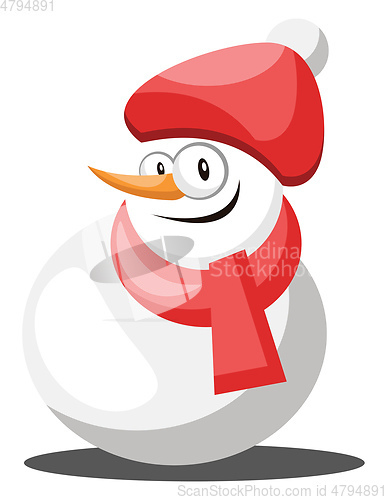 Image of Snowman with red hat and scarf vector illustration on a white ba