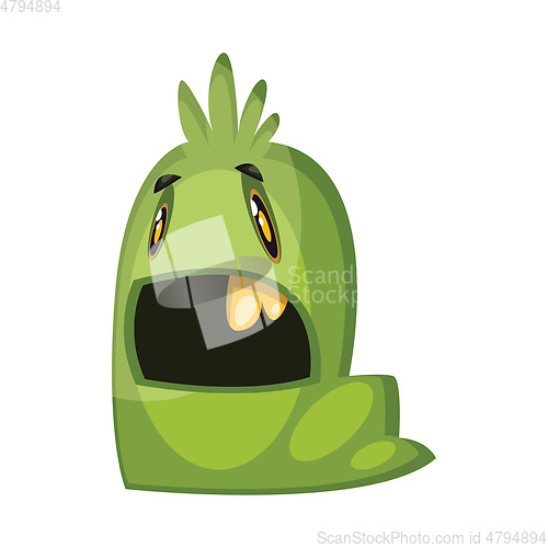 Image of Supprissed green worm looking monster illustration on white back