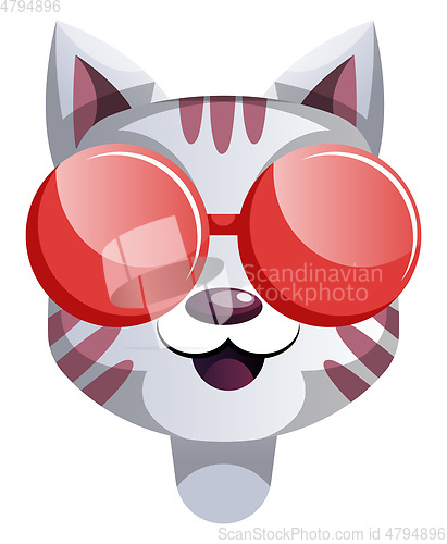 Image of Cartoon cat with red sunglasses vector illustartion on white bac