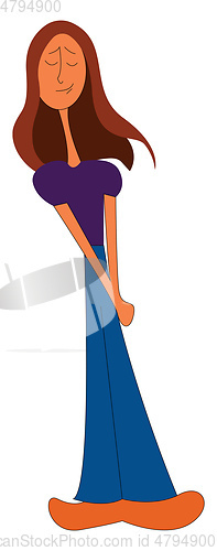 Image of Young girl standing and holding her own palm print vector on whi