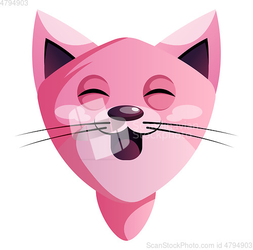 Image of Happy pink cartoon cat vector illustration on white background