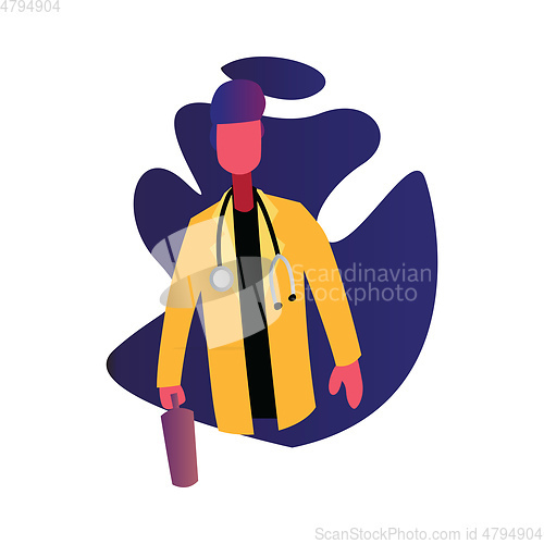 Image of Doctor in yellow coat in front of blue shape vector occupation i