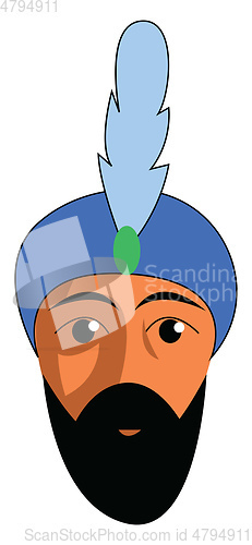 Image of Face of a Arab man covered in black beard is wearing a blue head