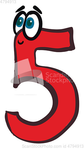 Image of Emoji of happy number-5 in red color vector or color illustratio