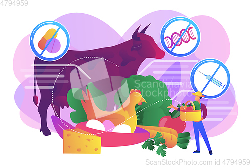 Image of Free from antibiotics hormones GMO foods concept vector illustration.