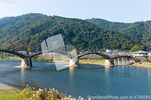 Image of Wooden Arched Kintai Bridge in Japan