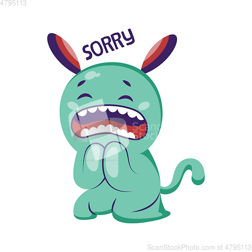 Image of Light blue monster saying Sorry vector illustration on a white b