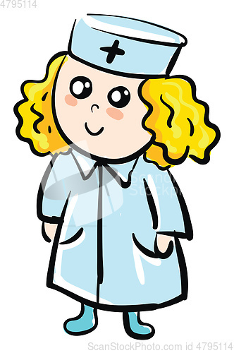 Image of Cartoon of a smiling female doctor vector illustration on white 