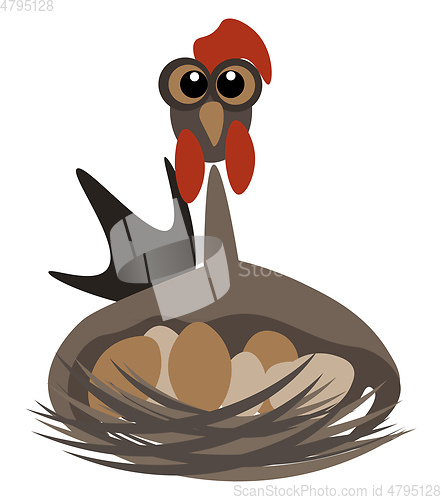 Image of Cartoon funny hen on the nest vector or color illustration