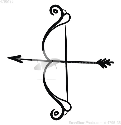 Image of Silhouette of bow and arrow vector or color illustration