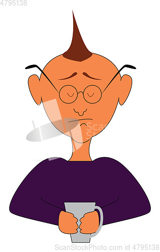 Image of A sad man holding a cup of tea vector or color illustration