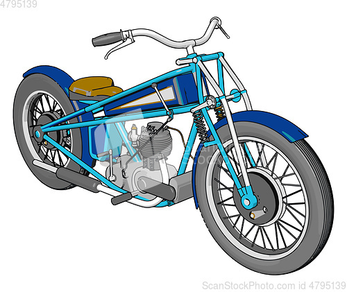 Image of 3D vector illustration of a blue vintage chopper motorcycle whit