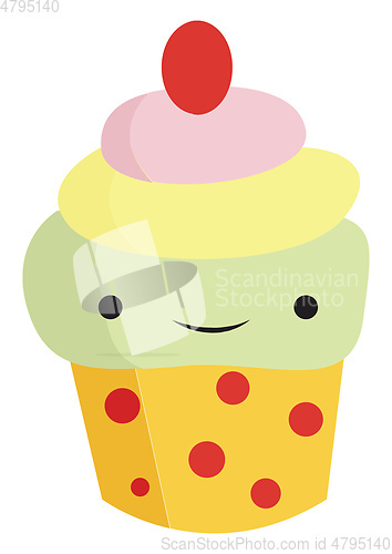 Image of A brown chocolate chip cupcake vector or color illustration