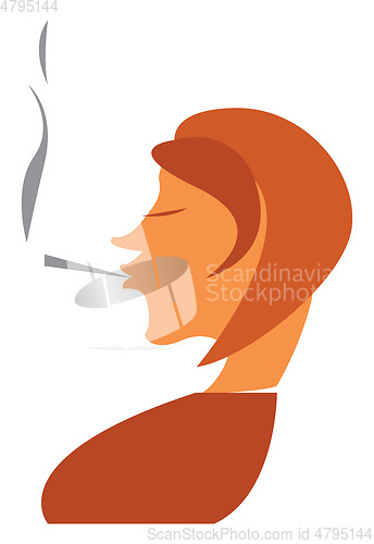 Image of A woman smoking a cigarette and thinking about something vector 