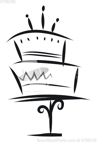 Image of A two-layered birthday cake mounted on a cake stand with candles