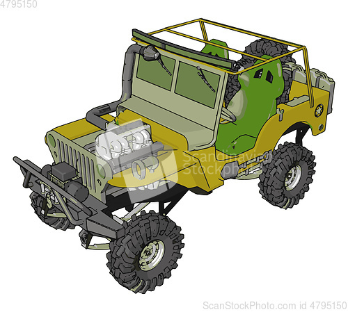 Image of Green and yellow sand buggy with grey tiers vector illustration 