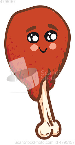 Image of Smiling cute fried chicken leg vector illustration on white back