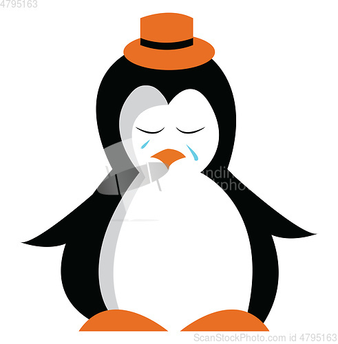 Image of Emoji of a sad penguin shedding tears with its eyes closed vecto
