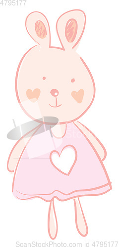 Image of A big eared hare wearing a cute pink dress with a heart design v