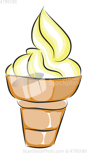 Image of Yellow and white ice cream in a cone vector illustration on whit