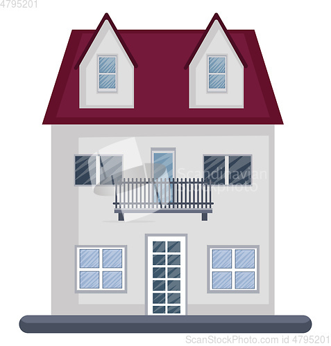 Image of Cartoon white building with red roof vector illustartion on whit