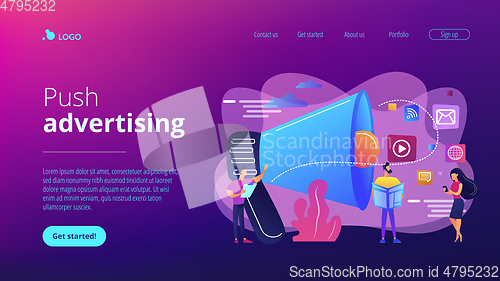 Image of Push advertising concept landing page.