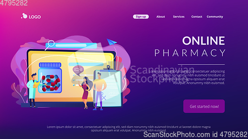 Image of Online prescription system concept landing page.