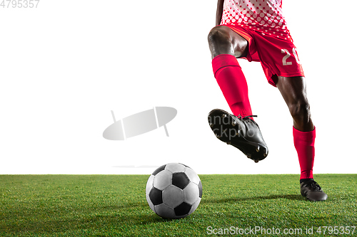 Image of Professional african football or soccer player isolated on white background