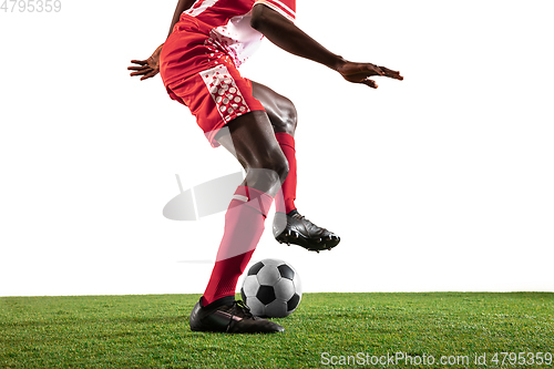 Image of Professional african football or soccer player isolated on white background