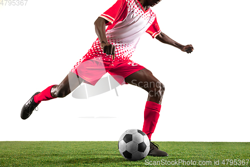 Image of Professional african football or soccer player isolated on white background