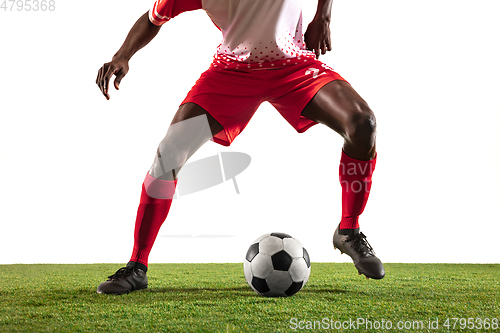 Image of Professional african football or soccer player isolated on white background