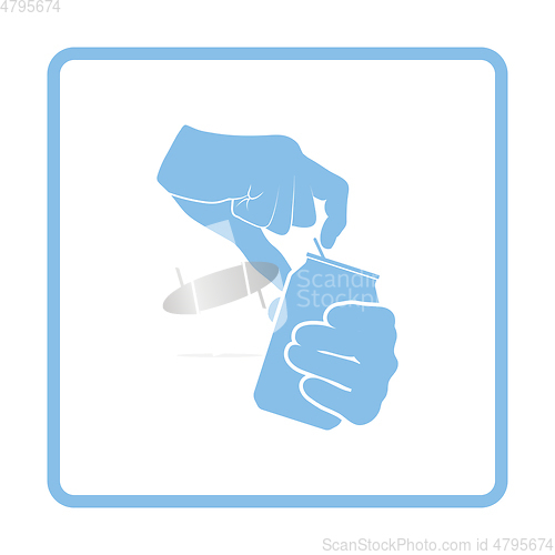 Image of Human hands opening aluminum can icon