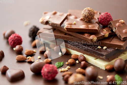 Image of close up of different chocolates, candies and nuts